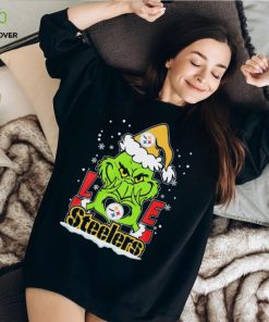 Santa Grinch Hand Love Pittsburgh Steelers Christmas Shirt