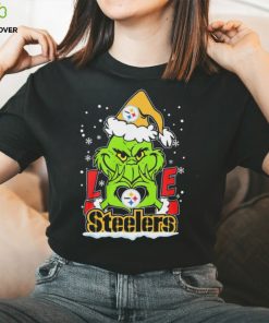 Santa Grinch Hand Love Pittsburgh Steelers Christmas Shirt