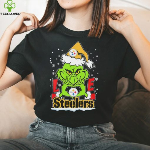 Santa Grinch Hand Love Pittsburgh Steelers Christmas Shirt