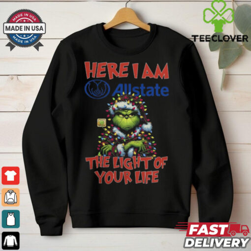 Santa Grinch Here I Am Allstate The Light Of Your Life Christmas Light Shirt