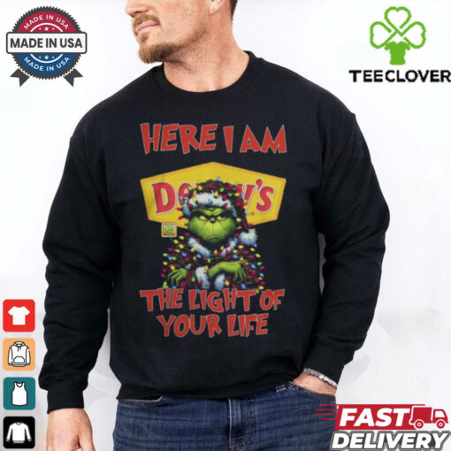 Santa Grinch Here I Am Denny’s The Light Of Your Life Christmas Light Shirt