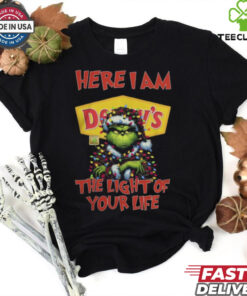 Santa Grinch Here I Am Denny’s The Light Of Your Life Christmas Light Shirt