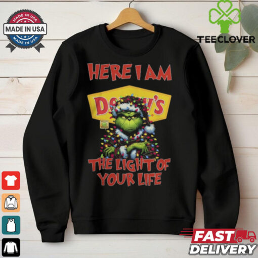 Santa Grinch Here I Am Denny’s The Light Of Your Life Christmas Light Shirt
