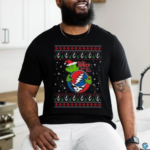 Santa Grinch Hug Grateful Dead How the Grinch Stole Your Face ugly christmas T hoodie, sweater, longsleeve, shirt v-neck, t-shirt