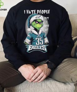 Santa Grinch I hate people but I love my philadelphia eagles Boston Scott christmas Shirt