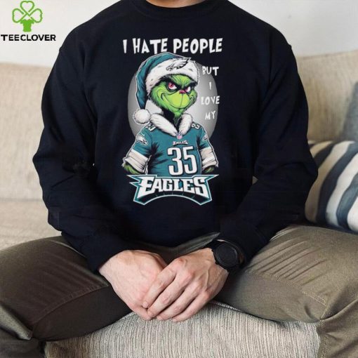 Santa Grinch I hate people but I love my philadelphia eagles Boston Scott christmas Shirt