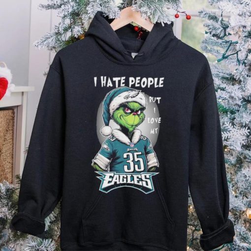 Santa Grinch I hate people but I love my philadelphia eagles Boston Scott christmas Shirt