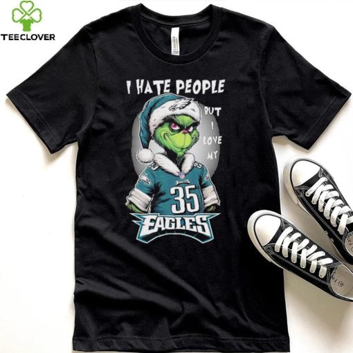 Santa Grinch I hate people but I love my philadelphia eagles Boston Scott christmas Shirt