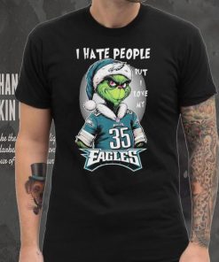 Santa Grinch I hate people but I love my philadelphia eagles Boston Scott christmas Shirt