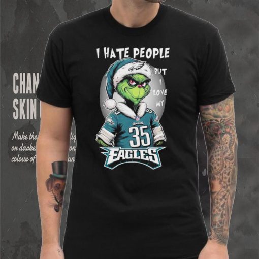 Santa Grinch I hate people but I love my philadelphia eagles Boston Scott christmas Shirt