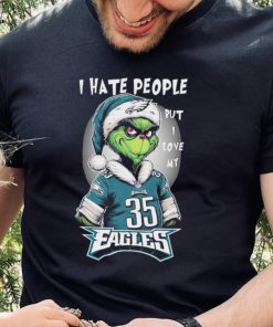 Santa Grinch I hate people but I love my philadelphia eagles Boston Scott christmas Shirt