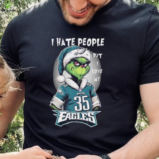 Santa Grinch I hate people but I love my philadelphia eagles Boston Scott christmas Shirt