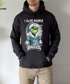 Santa Grinch I hate people but I love my philadelphia eagles Boston Scott christmas Shirt