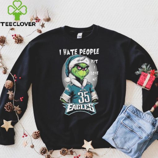 Santa Grinch I hate people but I love my philadelphia eagles Boston Scott christmas Shirt