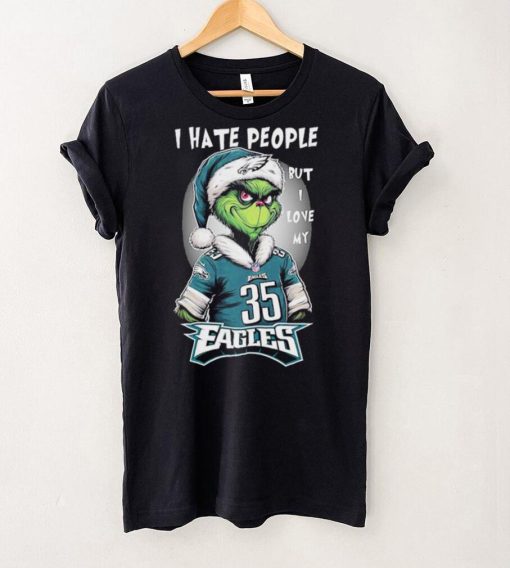 Santa Grinch I hate people but I love my philadelphia eagles Boston Scott christmas Shirt