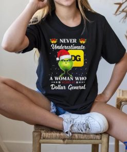 Santa Grinch Never Underestimate A Woman Who Works At Dollar General Christmas shirt