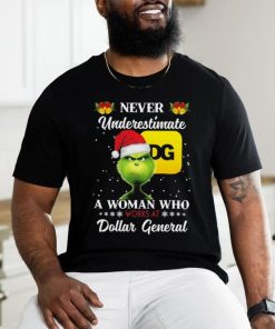 Santa Grinch Never Underestimate A Woman Who Works At Dollar General Christmas hoodie, sweater, longsleeve, shirt v-neck, t-shirt