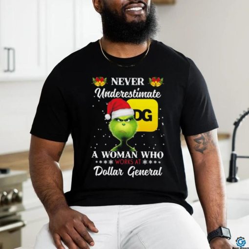 Santa Grinch Never Underestimate A Woman Who Works At Dollar General Christmas hoodie, sweater, longsleeve, shirt v-neck, t-shirt