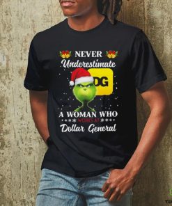 Santa Grinch Never Underestimate A Woman Who Works At Dollar General Christmas hoodie, sweater, longsleeve, shirt v-neck, t-shirt