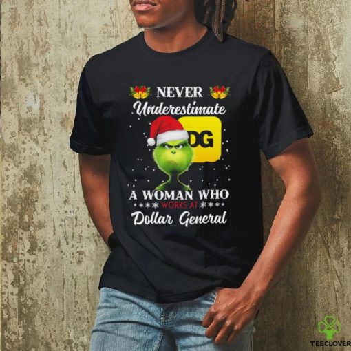 Santa Grinch Never Underestimate A Woman Who Works At Dollar General Christmas hoodie, sweater, longsleeve, shirt v-neck, t-shirt