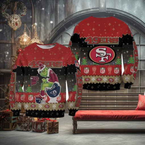 Santa Grinch San Francisco 49ers Sitting On Rams Cardinals Seahawks Toilet Christmas Ugly Sweater