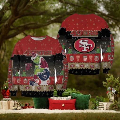 Santa Grinch San Francisco 49ers Sitting On Rams Cardinals Seahawks Toilet Christmas Ugly Sweater