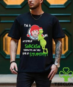 Santa Grinch Wendy’s I’m a girl my level of sarcasm depends on your level of stupidity Christmas shirt