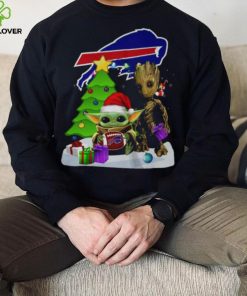 Santa Groot and Baby Yoda hug Buffalo Bills Snow Christmas Tree shirt