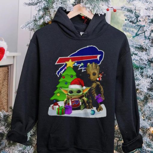 Santa Groot and Baby Yoda hug Buffalo Bills Snow Christmas Tree shirt