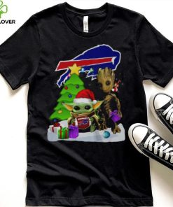 Santa Groot and Baby Yoda hug Buffalo Bills Snow Christmas Tree shirt