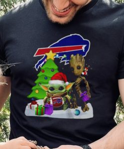 Santa Groot and Baby Yoda hug Buffalo Bills Snow Christmas Tree shirt