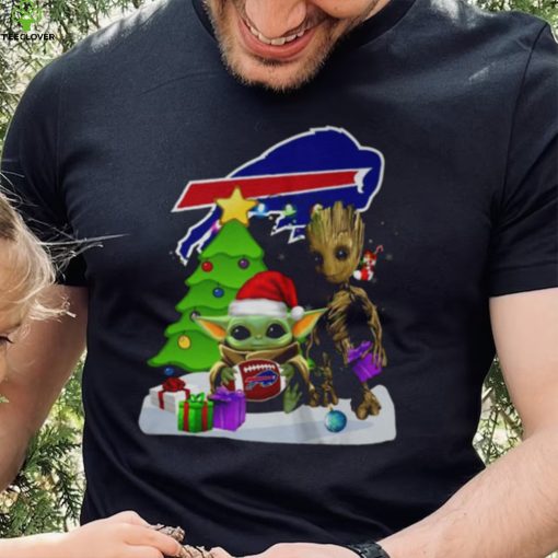Santa Groot and Baby Yoda hug Buffalo Bills Snow Christmas Tree shirt