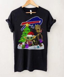 Santa Groot and Baby Yoda hug Buffalo Bills Snow Christmas Tree shirt