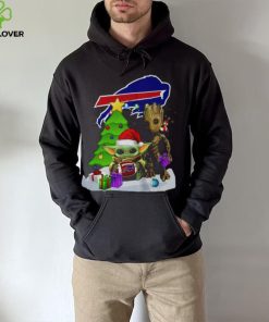 Santa Groot and Baby Yoda hug Buffalo Bills Snow Christmas Tree shirt