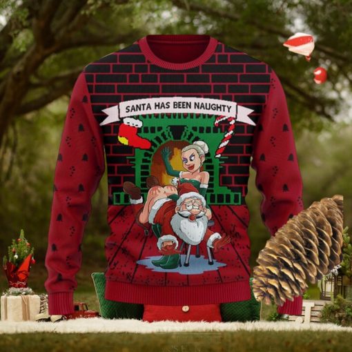 Santa Has Been Naughty Knitted Xmas Red Sweater AOP