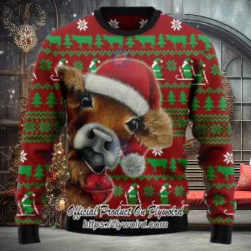 Santa Hat Cow Xmas Ugly Christmas Sweater