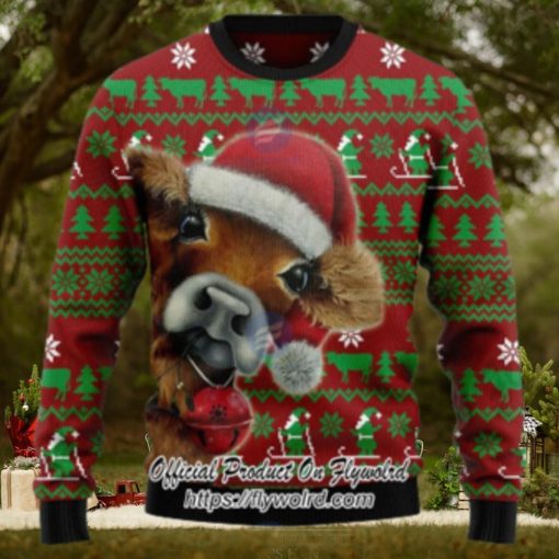 Santa Hat Cow Xmas Ugly Christmas Sweater