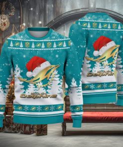 Santa Hat Logo Miami Dolphins Golden Christmas Tree Knitted Sweater