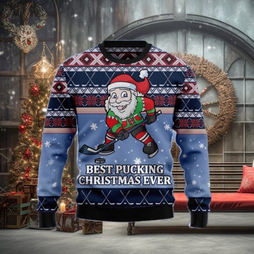 Santa Hockey Best Pucking Ever Ugly Christmas Sweater Gift Men Women