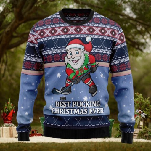 Santa Hockey Ugly Christmas Sweater Thankgiving Gift Men Women