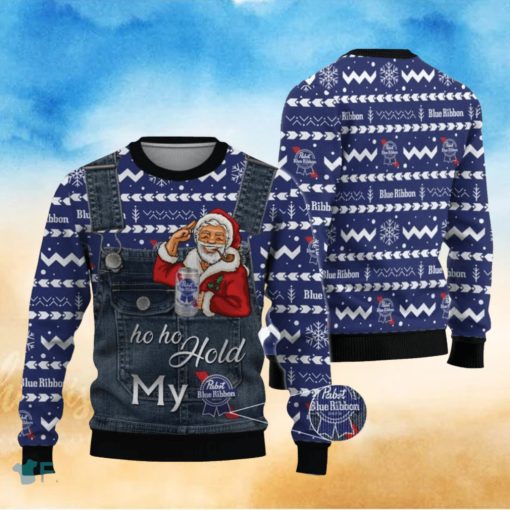 Santa Hold My Pabst Blue Ribbon Ugly Christmas Sweater Christmas Holiday Gift