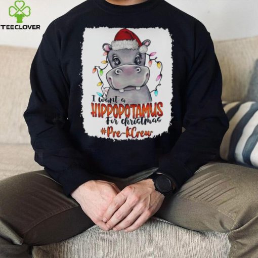 Santa Hoppo I Want A Hippopotamus For Christmas Pre k Crew Light Shirt