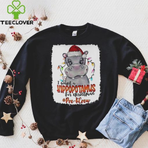 Santa Hoppo I Want A Hippopotamus For Christmas Pre k Crew Light Shirt