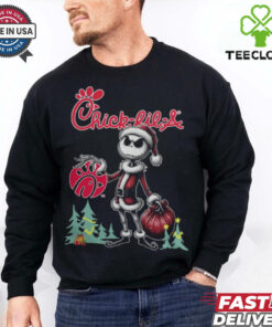 Santa Jack Skellington Chick fil A Logo Merry Christmas 2024 Shirt