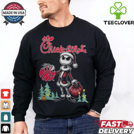 Santa Jack Skellington Chick fil A Logo Merry Christmas 2024 Shirt