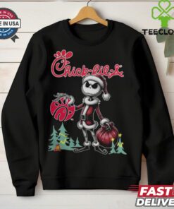 Santa Jack Skellington Chick fil A Logo Merry Christmas 2024 Shirt