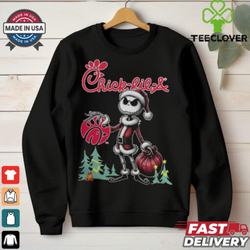 Santa Jack Skellington Chick fil A Logo Merry Christmas 2024 Shirt