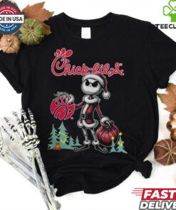 Santa Jack Skellington Chick fil A Logo Merry Christmas 2024 Shirt