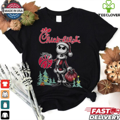 Santa Jack Skellington Chick fil A Logo Merry Christmas 2024 Shirt
