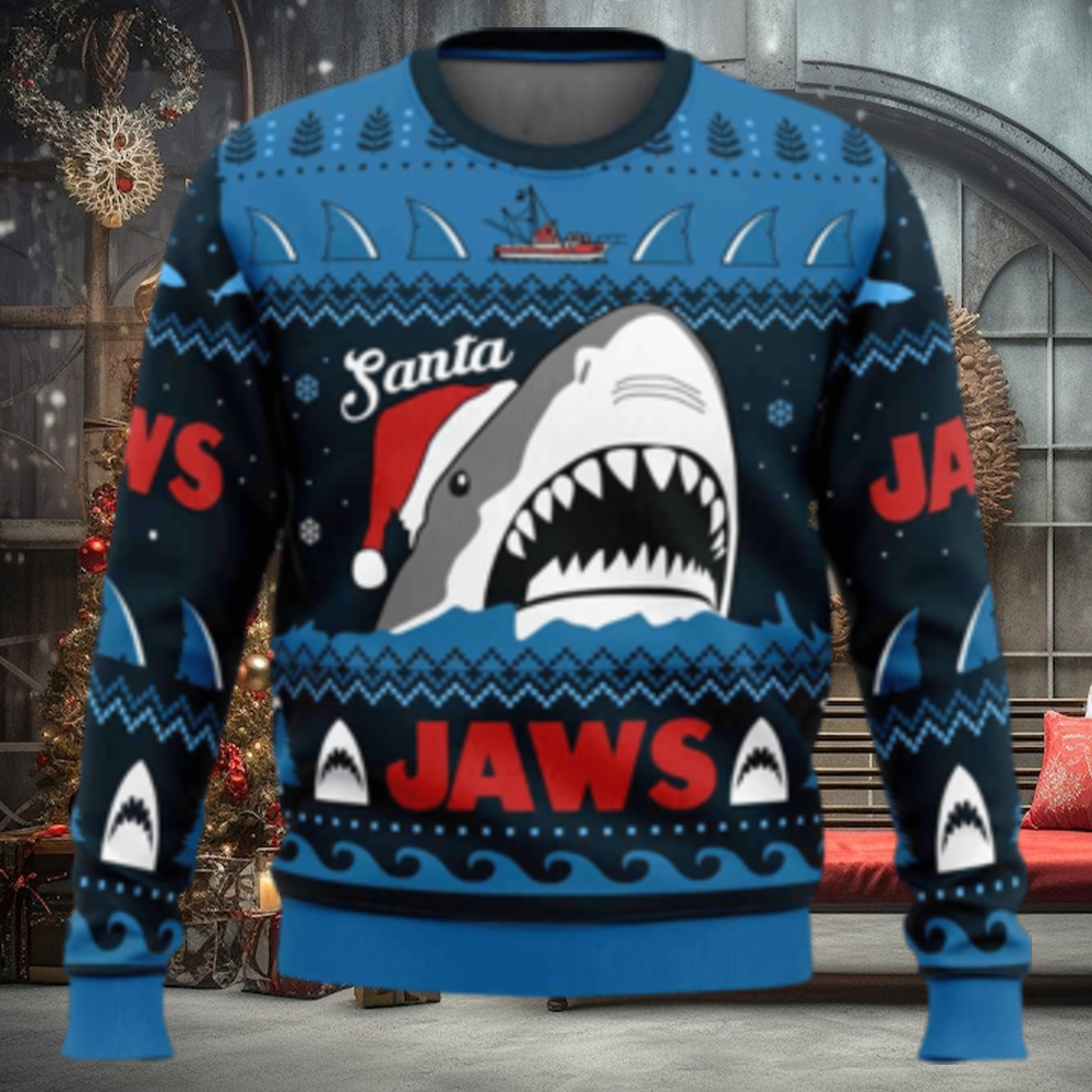 Santa Jaws Jaws Ugly Christmas Sweater Santa Jaws Jaws Ugly Christmas Sweater
